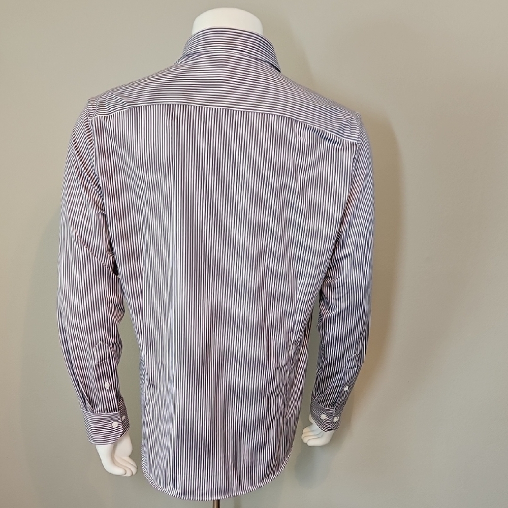 Kenneth Cole Men's Black Purple and White Striped Dress Shirt Slim Fit - Picture 6 of 11